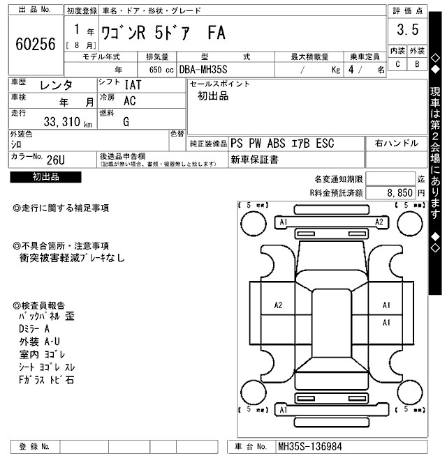 Аукционный лист SUZUKI WAGON R 2019