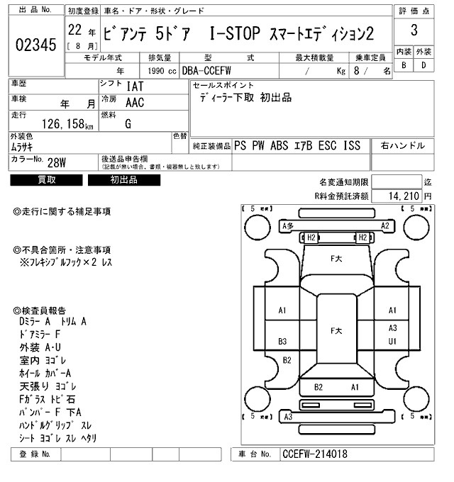 Аукционный лист MAZDA BIANTE 2010