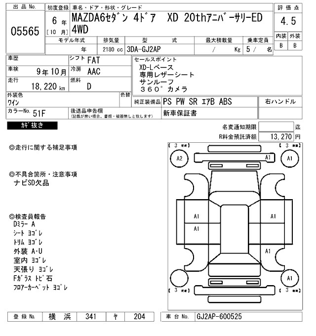 Аукционный лист MAZDA 6 2024