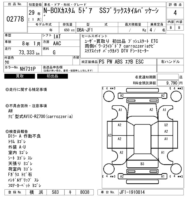 Аукционный лист HONDA N BOX 2017
