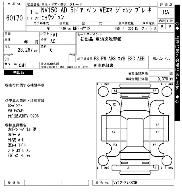 Аукционный лист NISSAN AD 2019