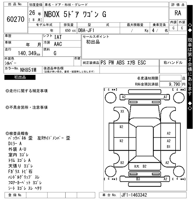 Аукционный лист HONDA N BOX 2014