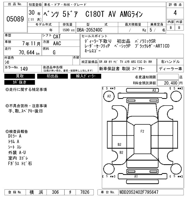 Аукционный лист MERCEDES BENZ C CLASS WAGON 2018