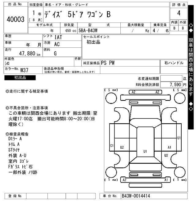 Аукционный лист NISSAN DAYZ 2019