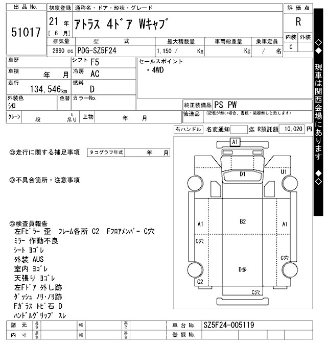 Аукционный лист NISSAN ATLAS 2009