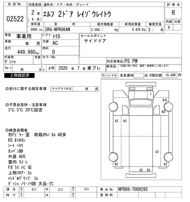 Аукционный лист ISUZU ELF 2020