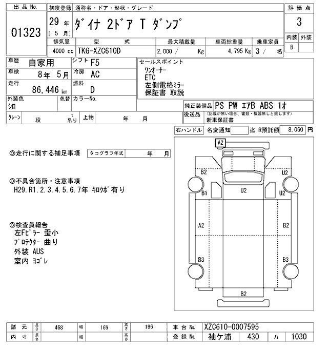 Аукционный лист TOYOTA DYNA 2017