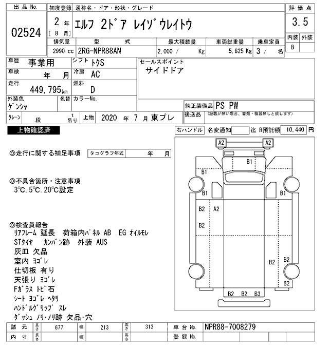 Аукционный лист ISUZU ELF 2020