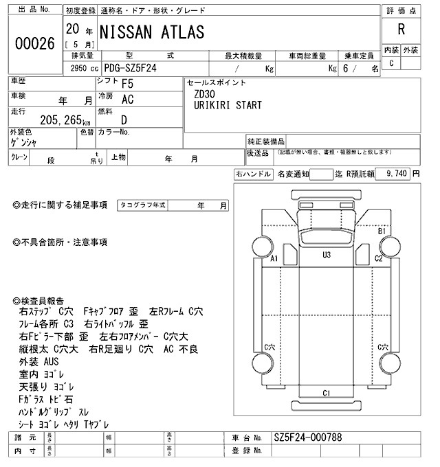 Аукционный лист NISSAN ATLAS 2008