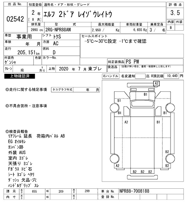 Аукционный лист ISUZU ELF 2020