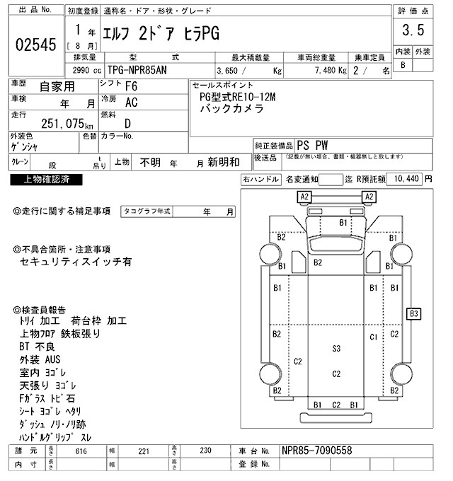 Аукционный лист ISUZU ELF 2019