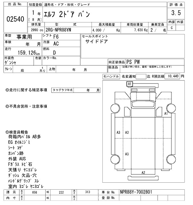 Аукционный лист ISUZU ELF 2019