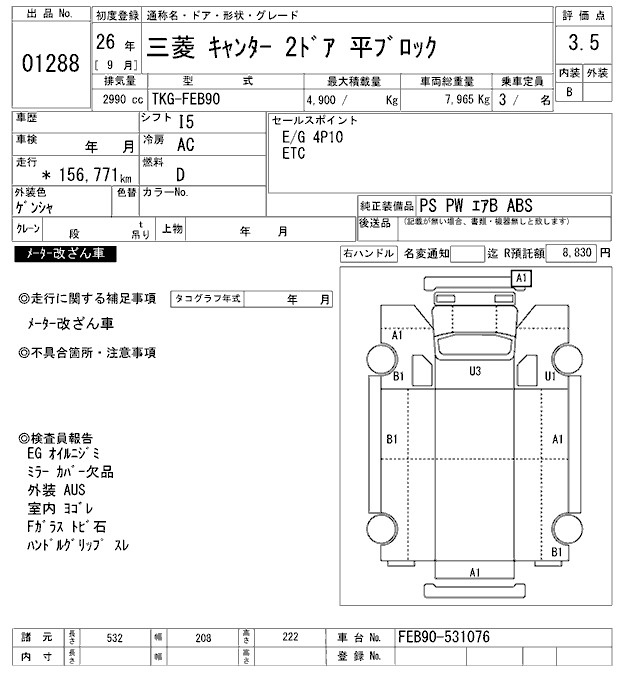 Аукционный лист MITSUBISHI CANTER 2014