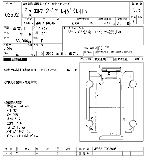 Аукционный лист ISUZU ELF 2020