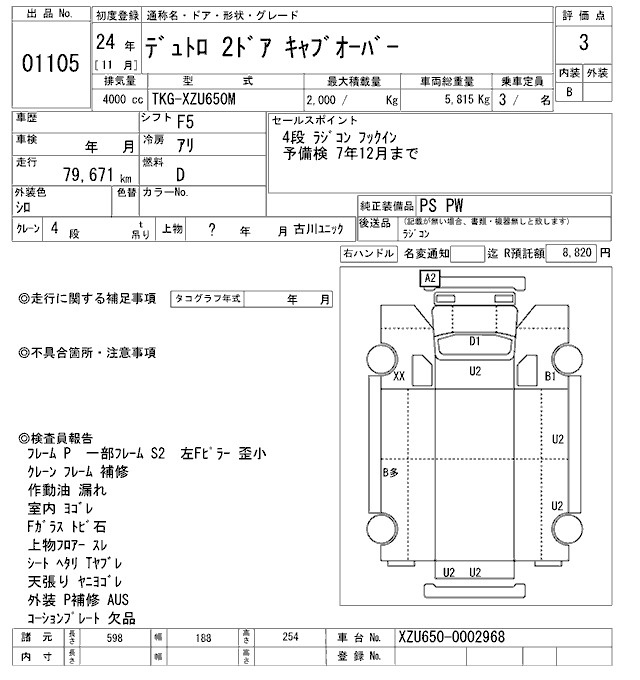 Аукционный лист HINO DUTRO 2012