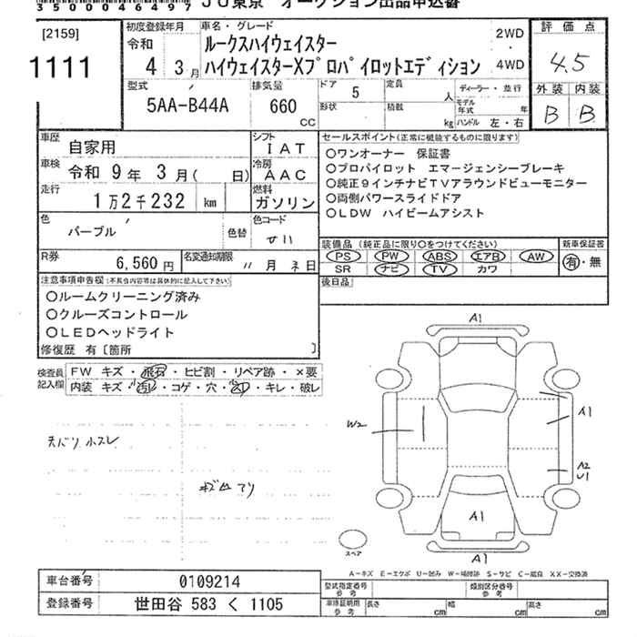 Аукционный лист NISSAN ROOX 2022