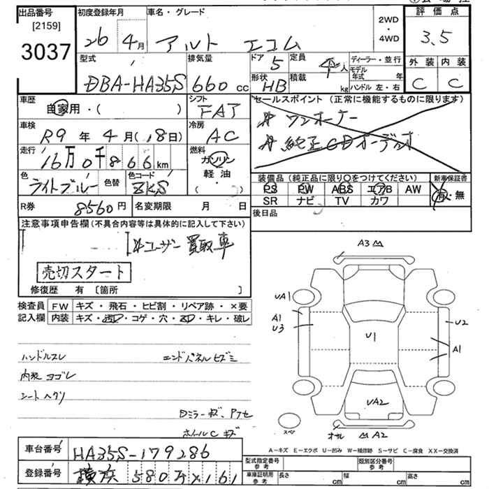 Аукционный лист SUZUKI ALTO ECO 2014