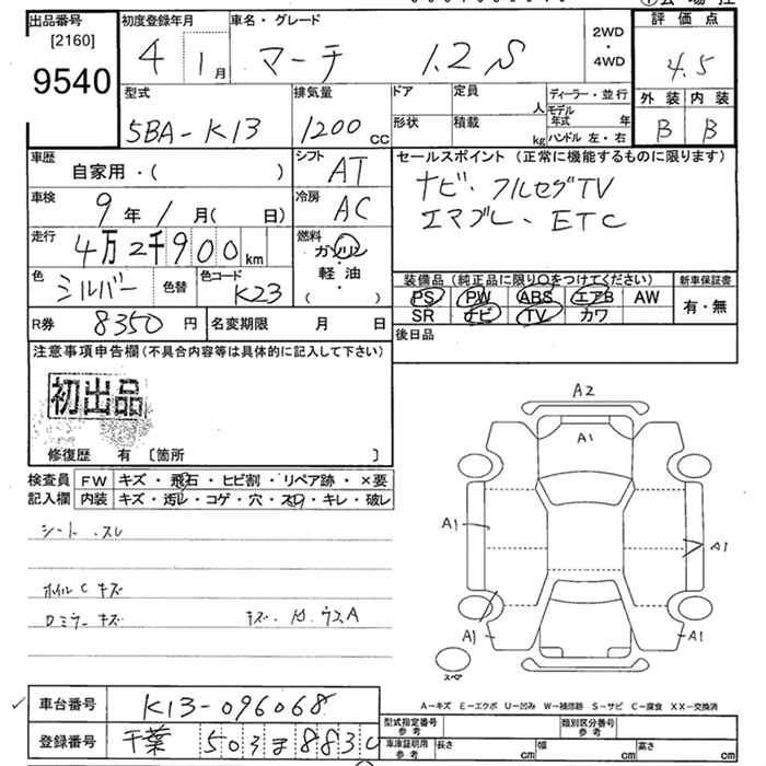 Аукционный лист NISSAN MARCH 2022