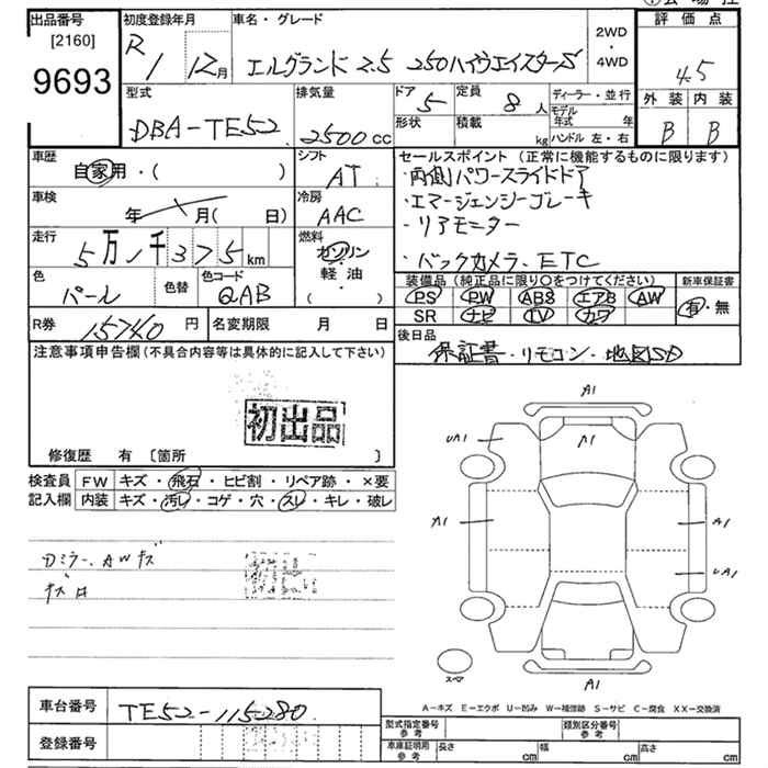 Аукционный лист NISSAN ELGRAND 2019