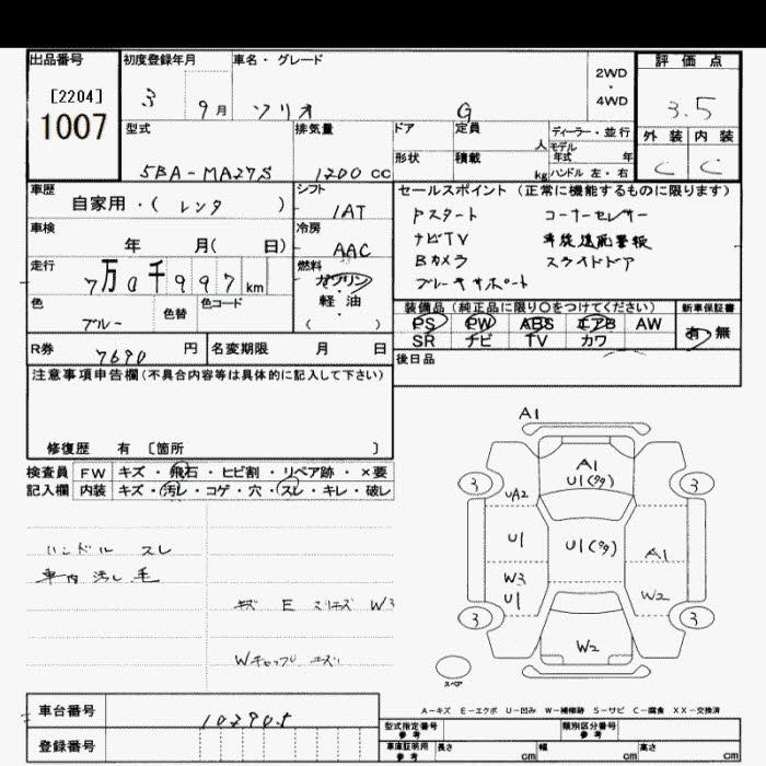 Аукционный лист SUZUKI SOLIO 2021