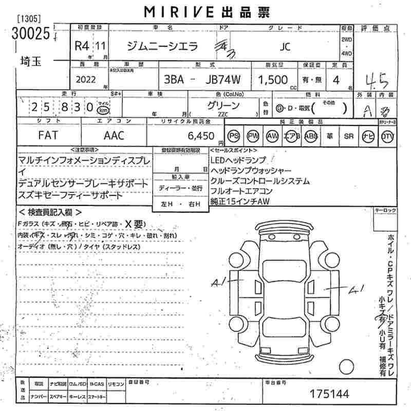 Аукционный лист SUZUKI JIMNY SIERRA 2022