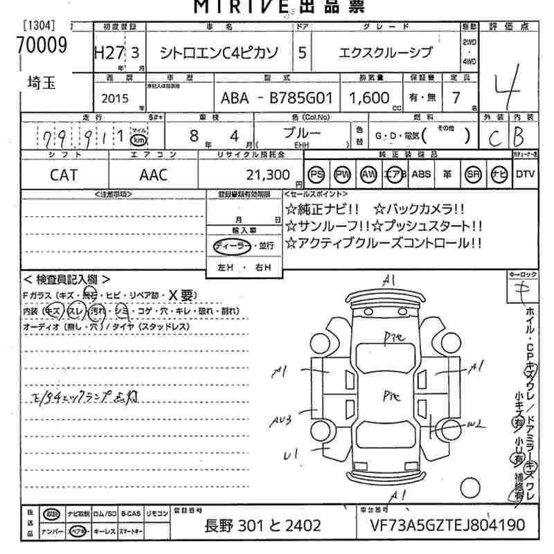 Аукционный лист CITROEN C4 2015