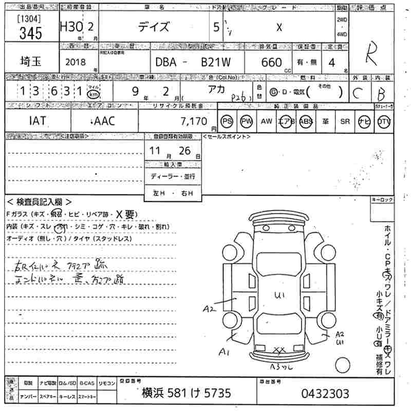 Аукционный лист NISSAN DAYZ 2018