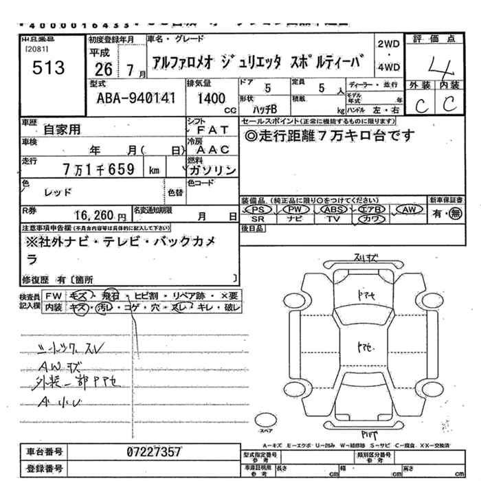 Аукционный лист ALFAROMEO GIULIETTA 2014