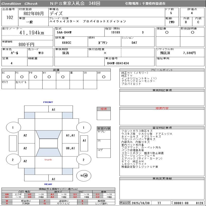 Аукционный лист NISSAN DAYZ 2020