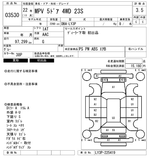 Аукционный лист MAZDA MPV 2010