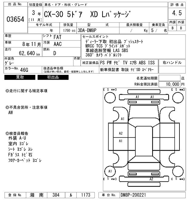 Аукционный лист MAZDA CX-30 2021