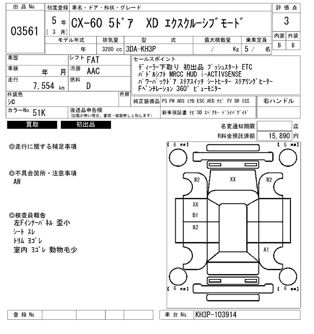 Аукционный лист MAZDA CX-60 2023