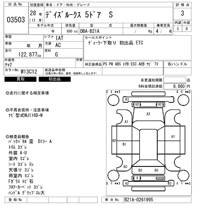 Аукционный лист NISSAN DAYZ ROOX 2016
