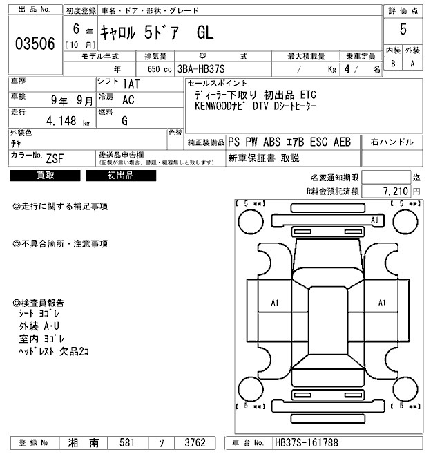 Аукционный лист MAZDA CAROL 2024