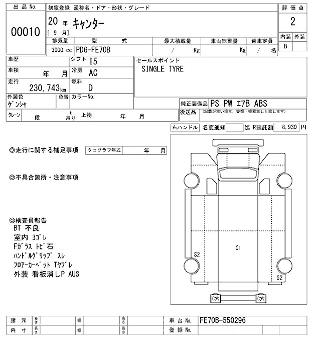 Аукционный лист MITSUBISHI CANTER 2008