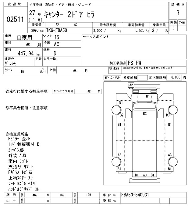 Аукционный лист MITSUBISHI CANTER 2015