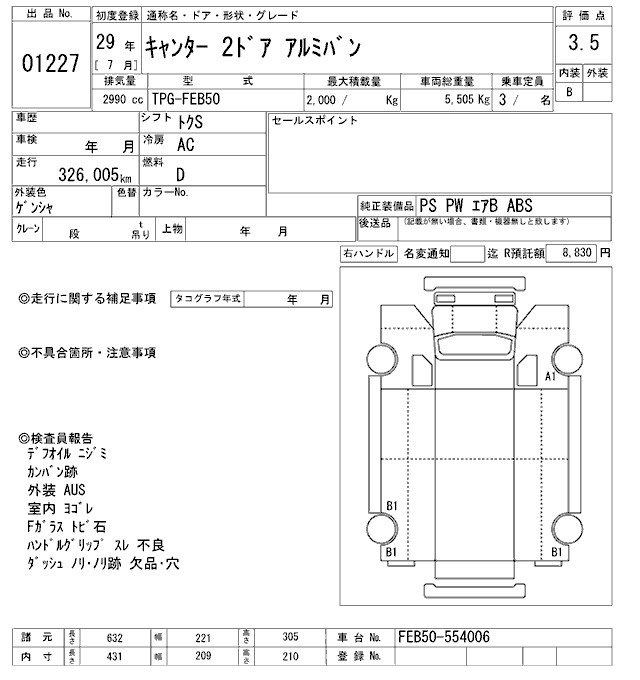 Аукционный лист MITSUBISHI CANTER 2017