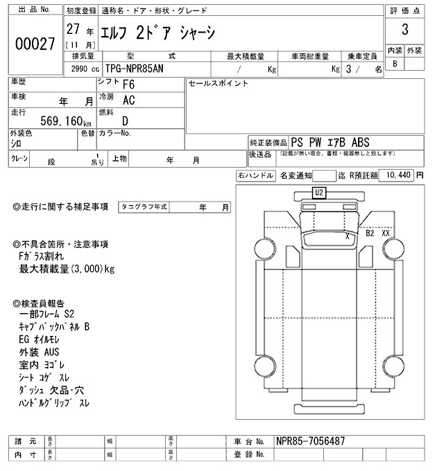 Аукционный лист ISUZU ELF 2015
