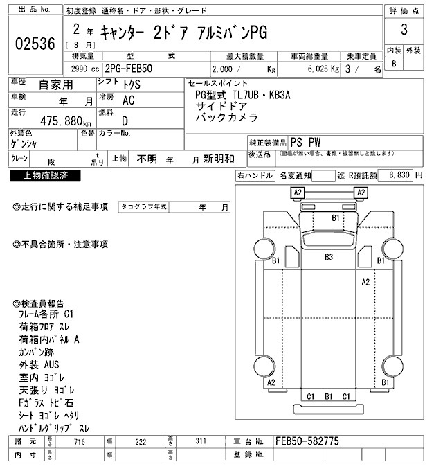 Аукционный лист MITSUBISHI CANTER 2020