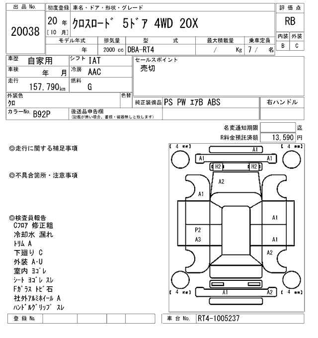 Аукционный лист HONDA CROSSROAD 2008