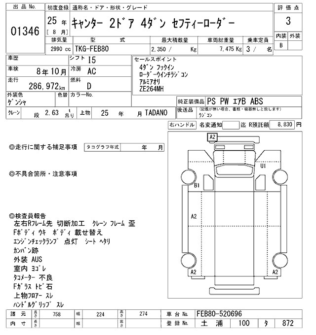 Аукционный лист MITSUBISHI CANTER 2013