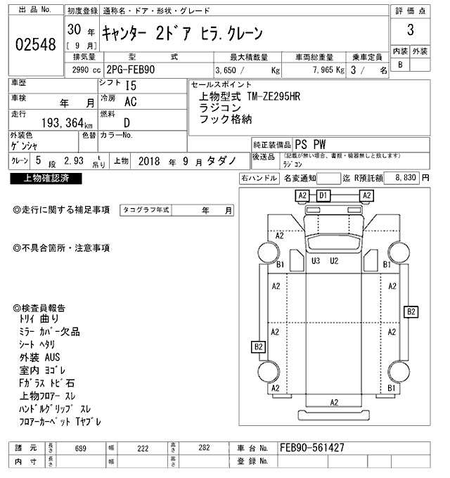 Аукционный лист MITSUBISHI CANTER 2018