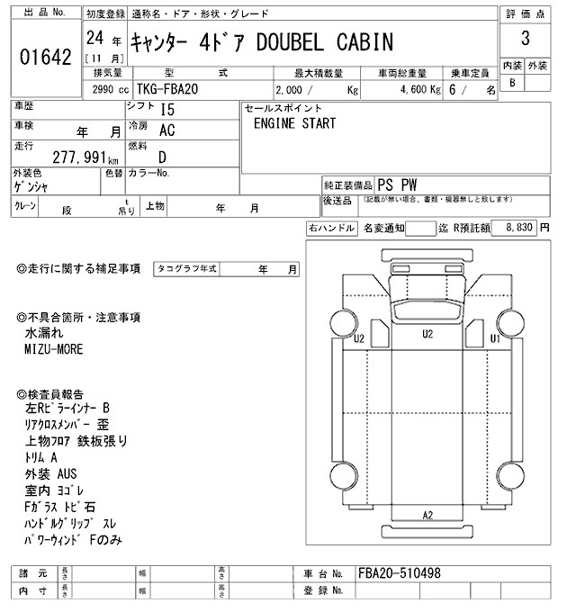 Аукционный лист MITSUBISHI CANTER 2012