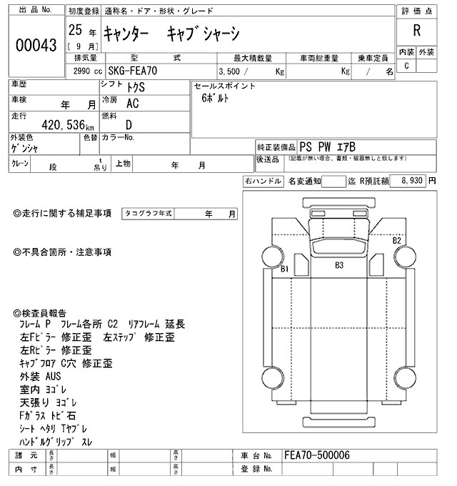Аукционный лист MITSUBISHI CANTER 2013