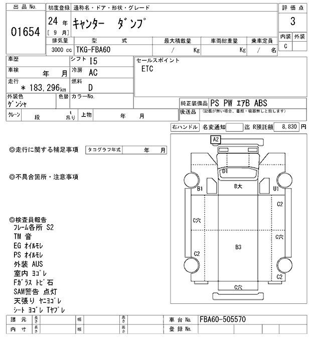 Аукционный лист MITSUBISHI CANTER 2012