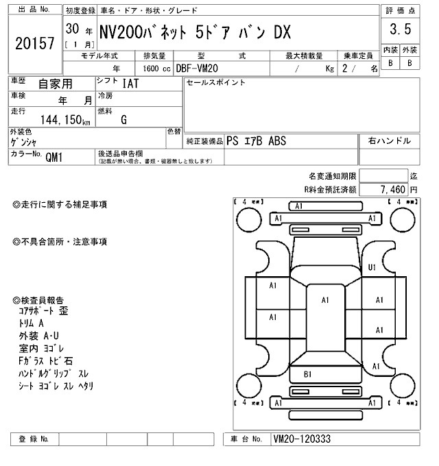 Аукционный лист NISSAN NV200 2018