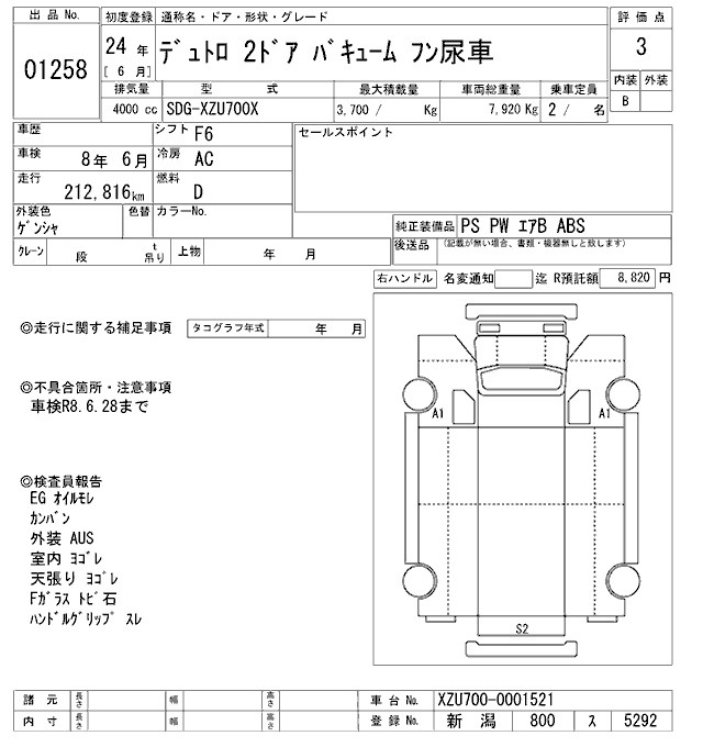 Аукционный лист HINO DUTRO 2012