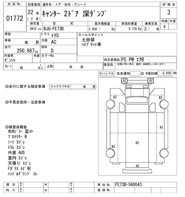 Аукционный лист MITSUBISHI CANTER 2010