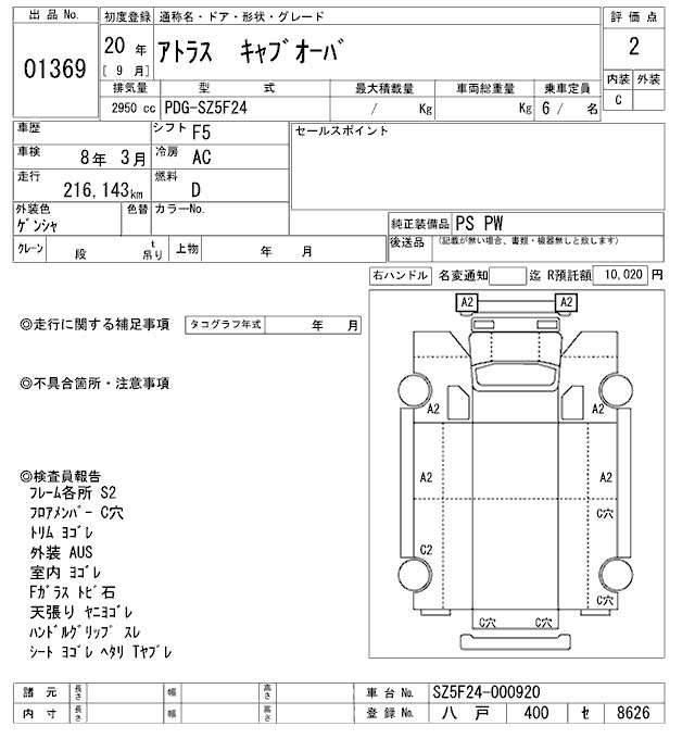 Аукционный лист NISSAN ATLAS 2008
