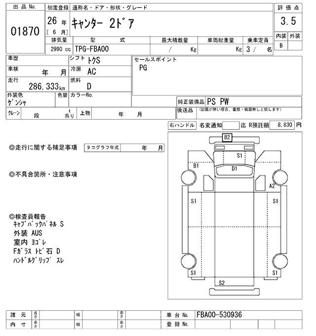 Аукционный лист MITSUBISHI CANTER 2014